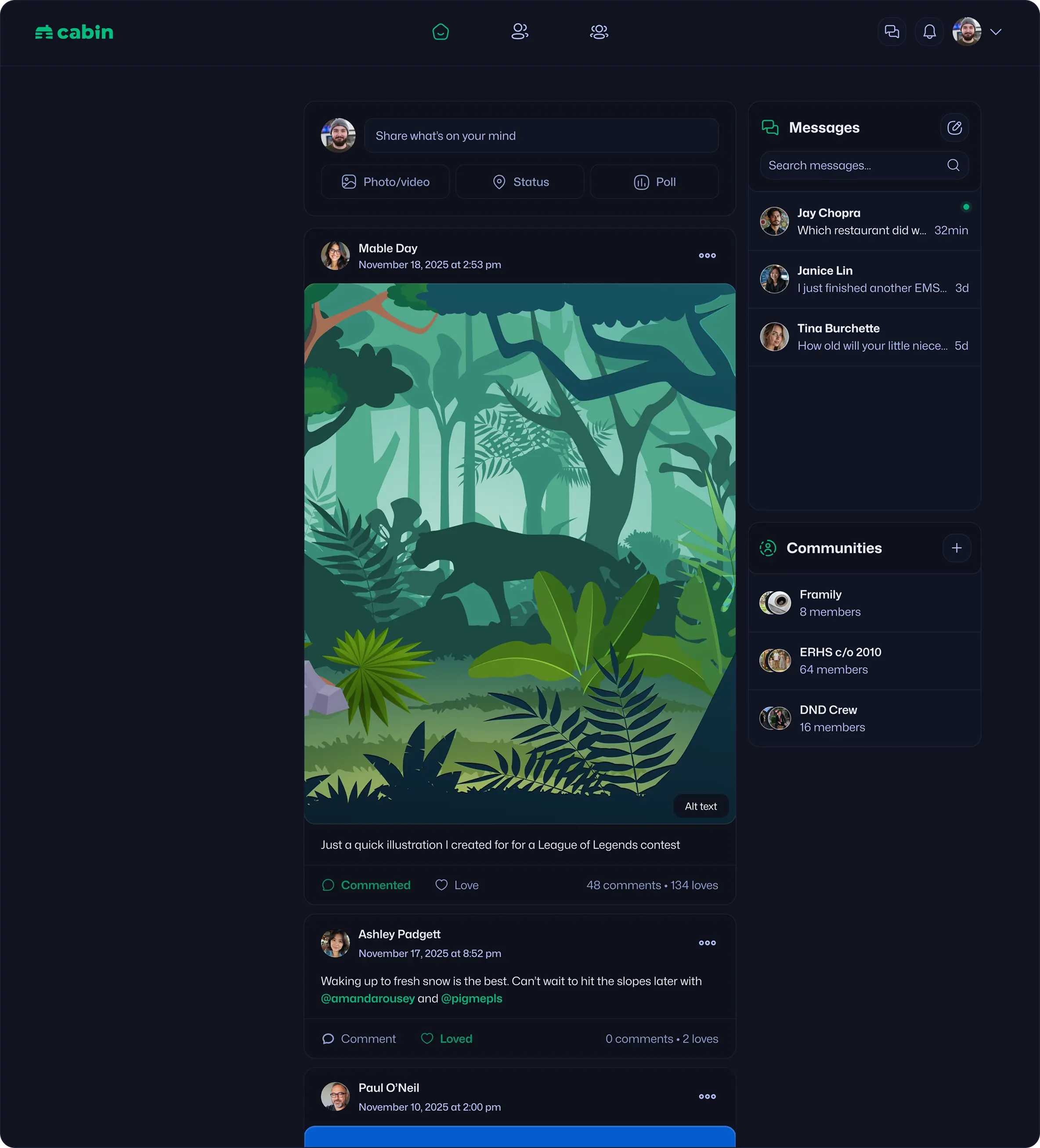 A preview of Cabin's user interface