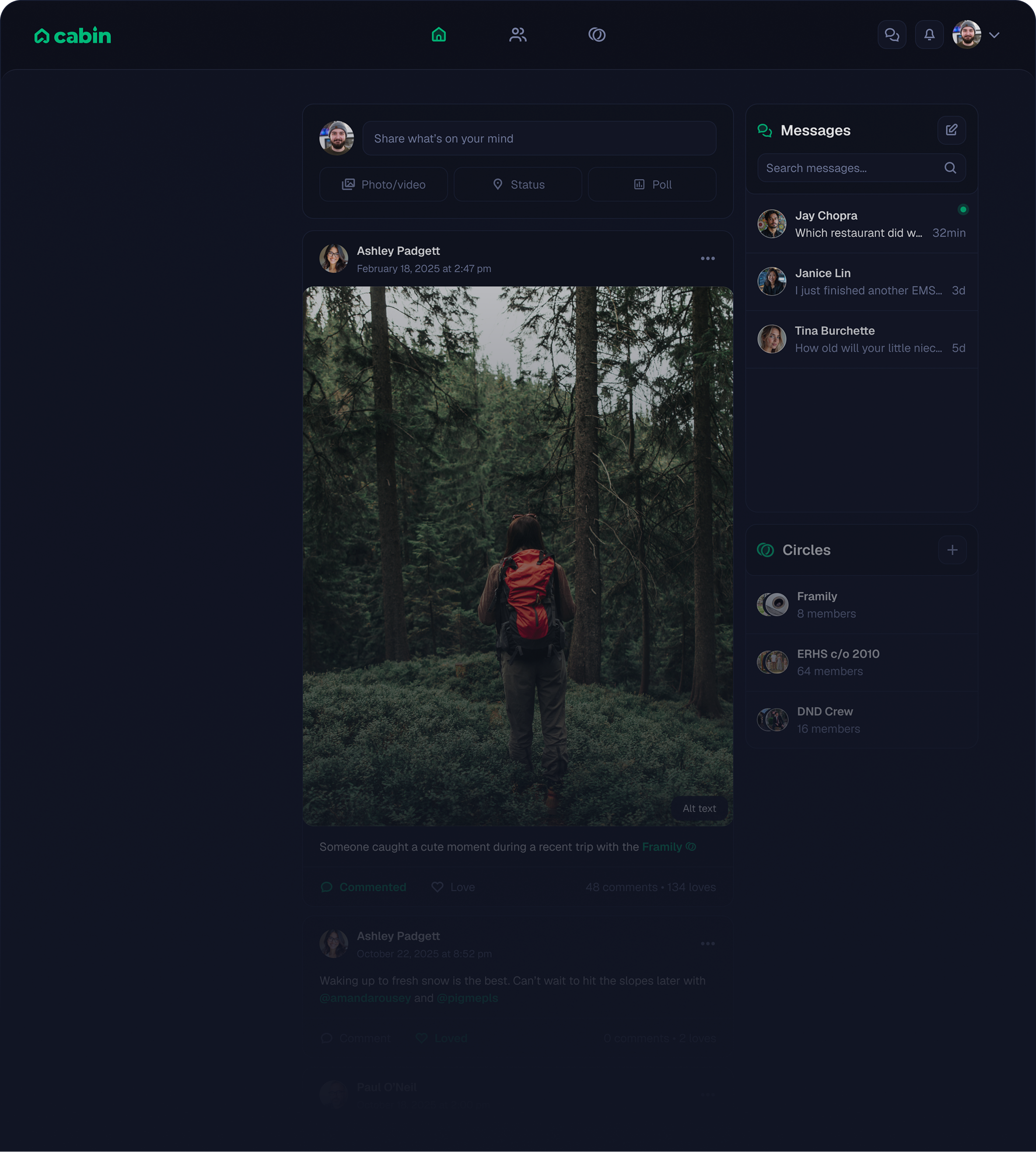 A preview of Cabin's user interface