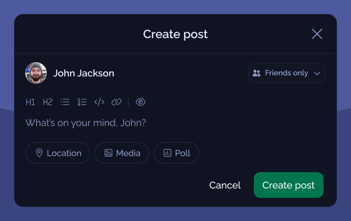 A preview of Cabin's Post editor