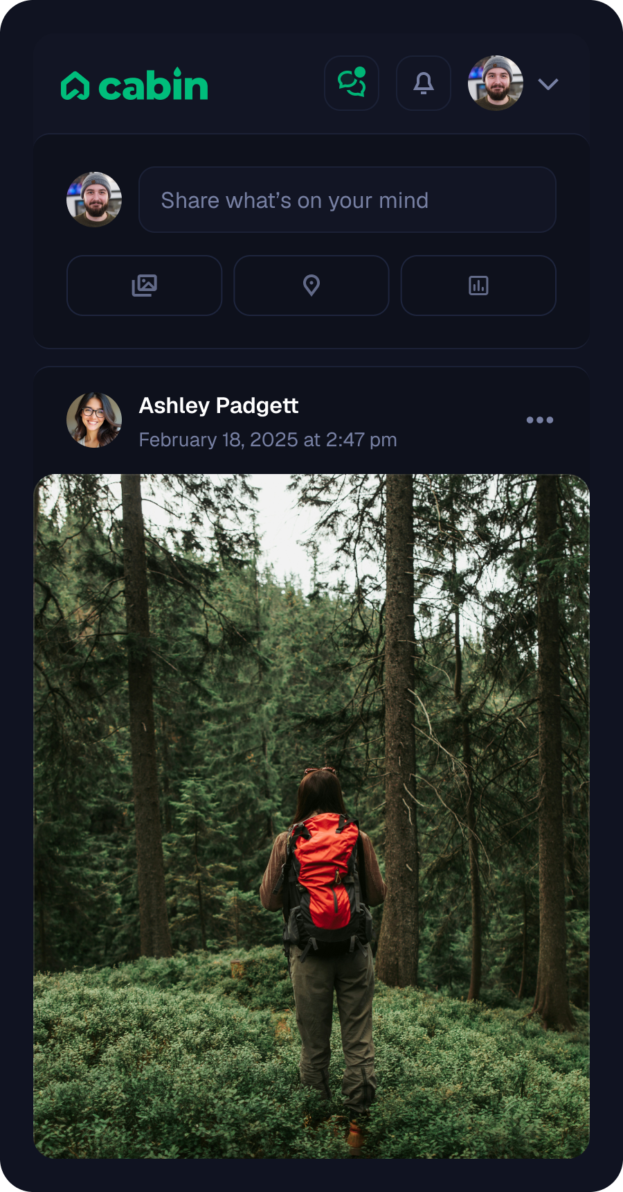 A preview of Cabin's user interface
